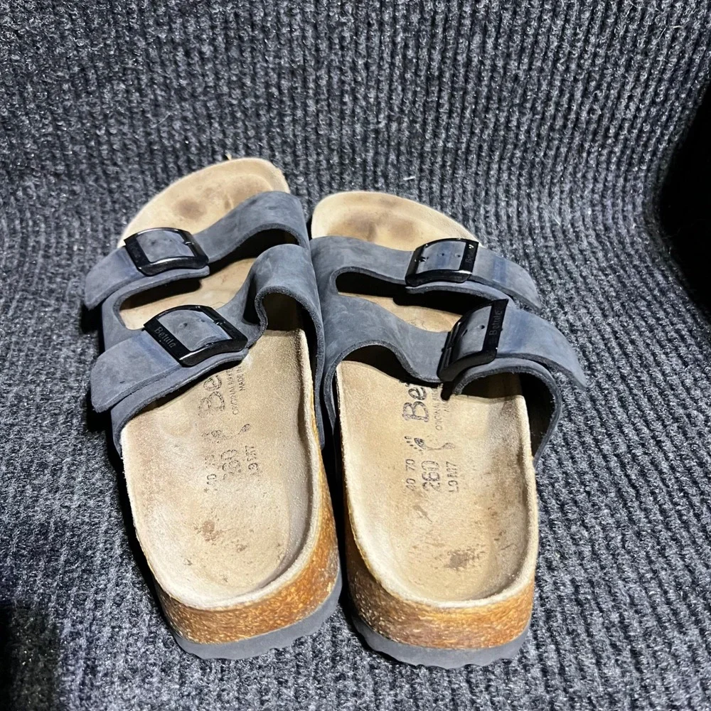 Betula Birkenstock Sandals Mens 40 L9 M7 Black Two Strap Slide Cork Footbed